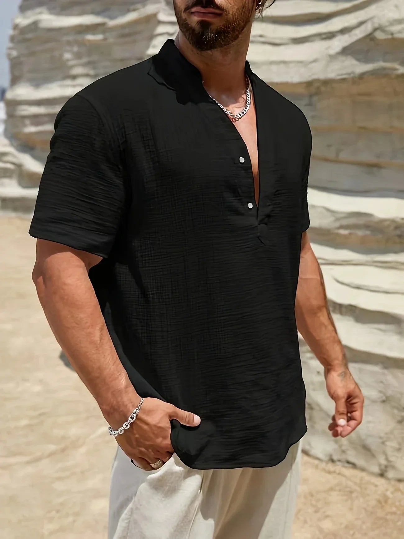Zulo | Elegantes Sommerhemd mit Stehkragen